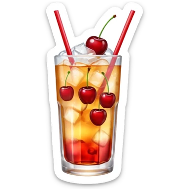 Japanese cream soda on a glass with ice cherry on top sticker