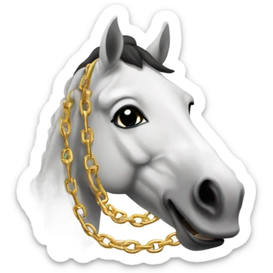 Horse smiling at the camera with a PIMP chain sticker
