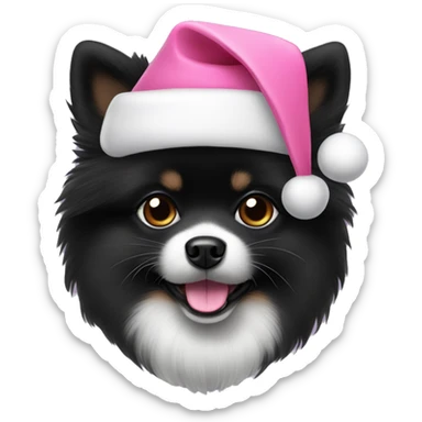 Black Pomeranian wearing a pink Santa hat sticker