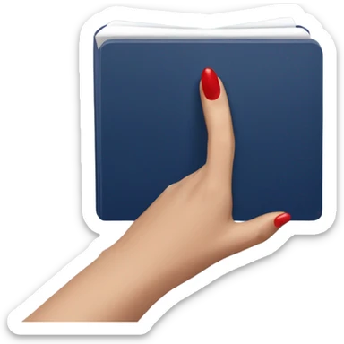 a female hand with a red manicure holds a dark blue notepad sticker