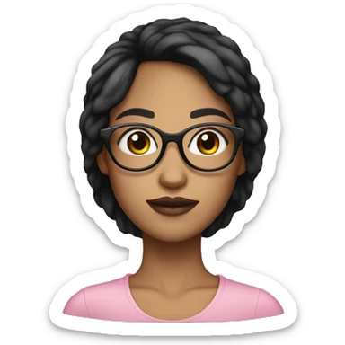 woman long hair with eye glasses big eyes pink lips black hair round face sticker