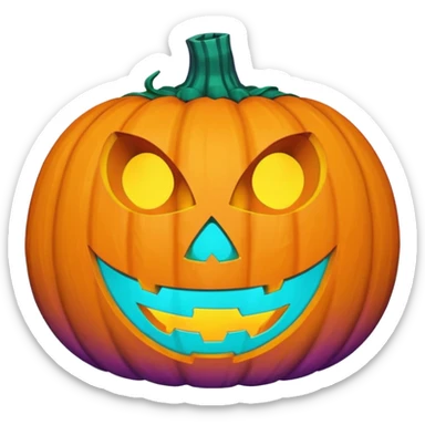 glowing jack-o'-lantern, only purple and cyan colors sticker