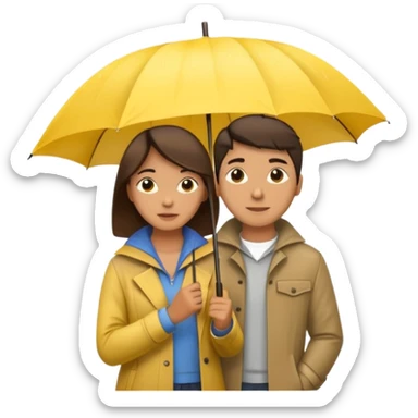 Couple under yellow umbrella, City Rain Scene. sticker