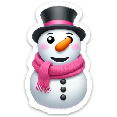 Snowman, wearing a pink hat and scarf, and red lips sticker