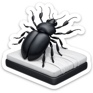 Black beetle laying on its back with its legs up in a bed sticker