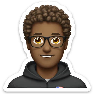 white man with glasses, and short brown curly hair, with sportswear sticker