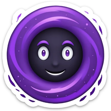 A Discord emoji of a swirling dark void or black hole with violet sparks at the edges. Circular composition, deep shadows, 2D flat vector, white background. sticker