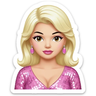 Jayne Mansfield with long platinum blonde hair, pink sequin outfit sticker