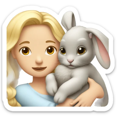 Blond wavy hair girl cuddling a honey grey rabbit sticker
