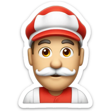 italian man, red plumber hat with white emblem with "M" logo, bulbous nose, bushy moustache sticker