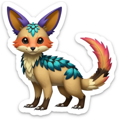Rare realistic exotic edgy epic pretty beautiful handsome gorgeous aesthetic colorful vibrant Vernid-Trico-species-Fakemon-creature by LiLaiRa, random markings, tufted ears, full body sticker