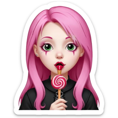 Goth girl with long pink hair licking a lollipop  sticker