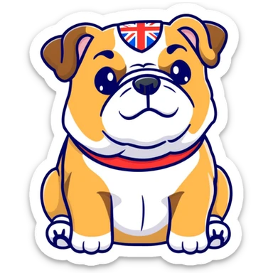 A cute cartoon English bulldog with small English flag sticker