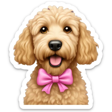 a golden doodle with a pink bow sticker