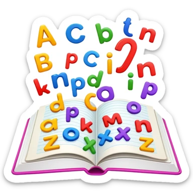 English language learning book with alphabet letters sticker