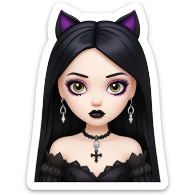 pretty bratz baddie, pale skin, black hair, gothic style sticker