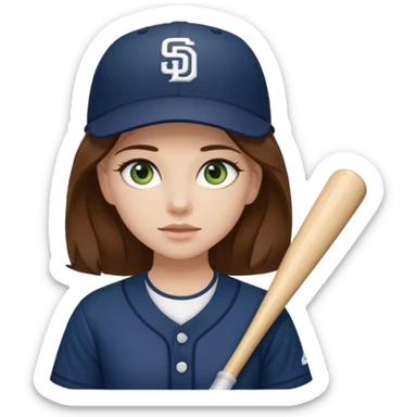 pale girl with green eyes and brown hair in a san diego padres baseball uniform  sticker