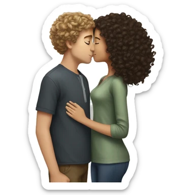 brunette girl kissing curly hair taller boy sticker