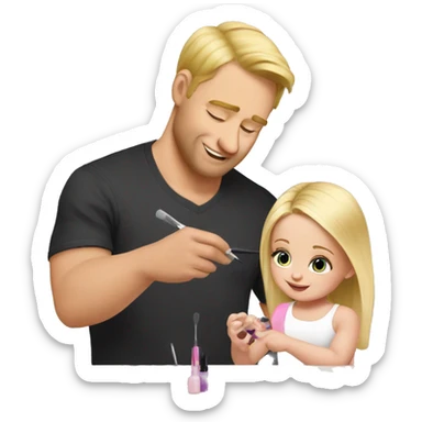 blonde babydaughter gives blonde dad a manicure sticker