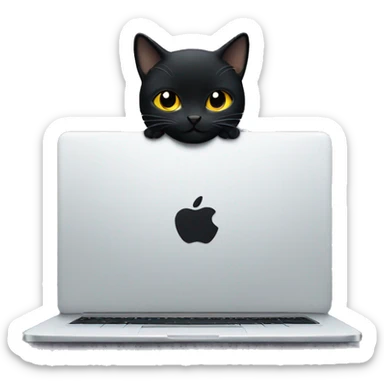 a black starry cat programming on a laptop. sticker