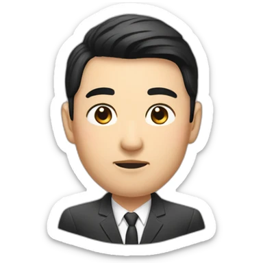 Asian, thick eyebrows, inch head, suit sticker