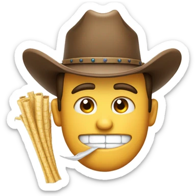 cowboy smirking emoji with piece of straw in his teeth sticker