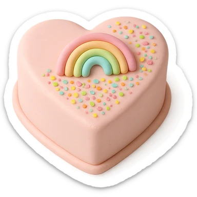 heart-shaped fondant cake with rainbow sugar crystals sticker