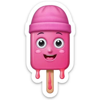 happy pink popsicle with eyes and beanie sticker