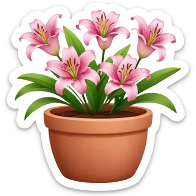pink lily flowers in a clay pot sticker