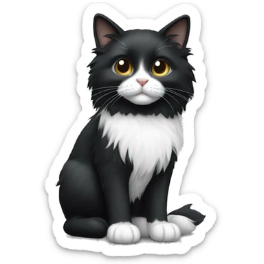 Black long haired cat with white patch on chest and white paws sticker