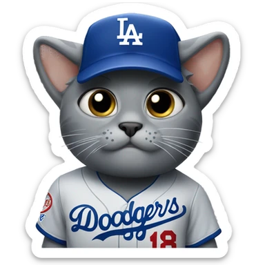Grey Cat wearing a dodgers uniform crying  sticker
