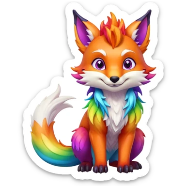 Animated Fox dragon hybrid face front full body rainbow colored sticker