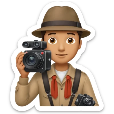 man hold  large film Camera ,on his shoulder sticker