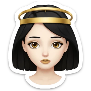 Rosalia (the singer) virgin. (Use lux album cover as reference). Hais black hair with a bleached halo band  in hair and gold lips. sticker