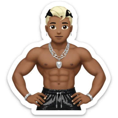 Sisqó with black sequin baggy pants, shirtless with necklace, dark skin, platinum blonde hair sticker