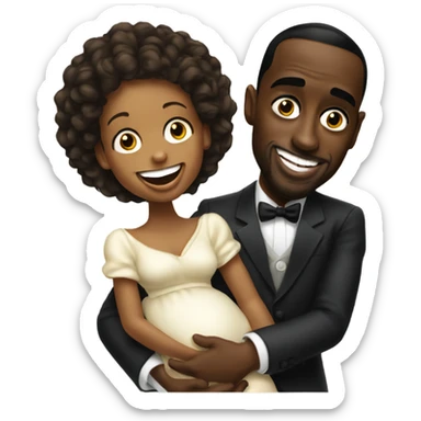 P diddy holding an infant while grinning sticker