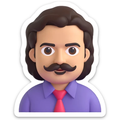 Pablo Escobar emoji with mustache, 1980s hair, collared shirt sticker