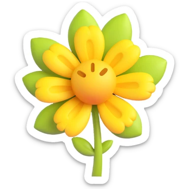 3D iOS style illustration of a yellow flower, with soft realistic shading, smooth gradients, and a modern Apple emoji look. Keep the background simple or transparent. sticker