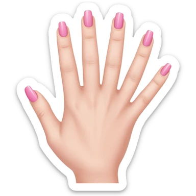  pink  close-up of a human hand with exactly five fingers, beautifully manicured nails, glossy pink nail polish, elegant nail shape, soft lighting, realistic style, isolated on transparent background" sticker