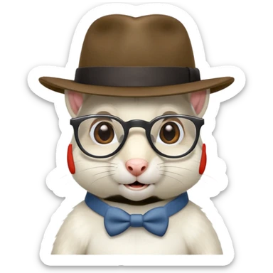 white squirrel with glasses and fedora sticker
