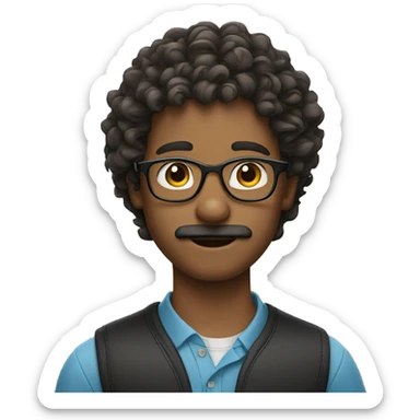 Long curly hair boy with glasses and mustache  sticker