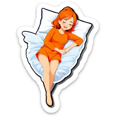 Orange hairedYoung woman in bed with tummy pain r sticker