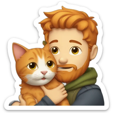 Boy with beard hugging ginger cat sticker