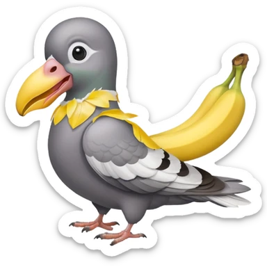 A pigeon holding a banana in his beak sticker