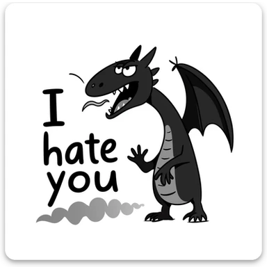 Angry dragon with the text "I hate you" sticker