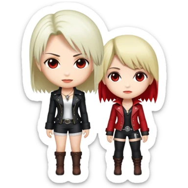 Cute chibi Lady and Trish from Devil May Cry, big heads, small bodies, childlike proportions sticker