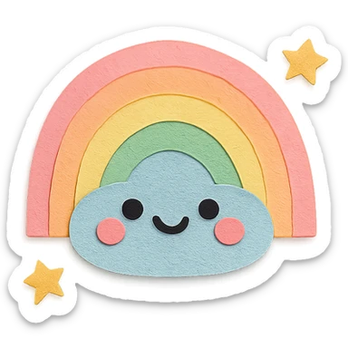 adorable pastel gentle rainbow arc, tiny stars, no arms or legs, full body, kawaii paper craft style sticker