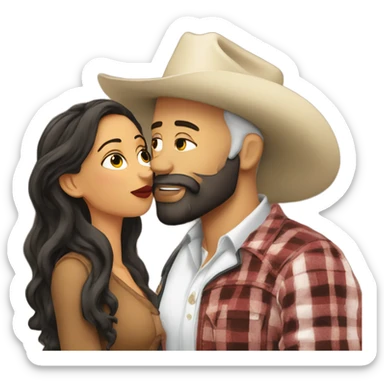 Tall bald bearded cowboy kissing latina  sticker