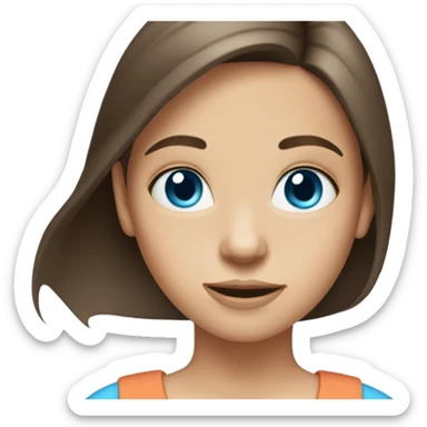 Brunette kid girl straight hair blue eyes  sticker