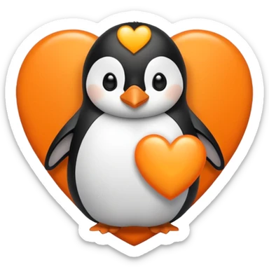 orange heart with a penguin in the centre sticker